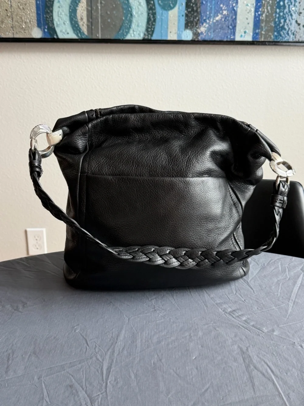 Brighton Black Leather Shoulder Bag with Jeweled Mandala - Picture 2 of 7